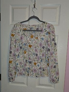 Floral Square-Neck Peplum Blouse - White Floral
